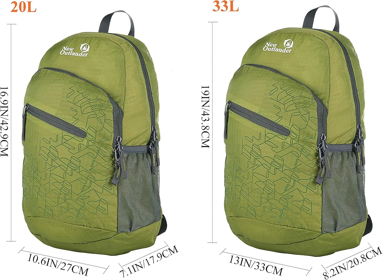 Outlander Packable Handy Lightweight Travel Hiking Backpack Daypack-Green-L