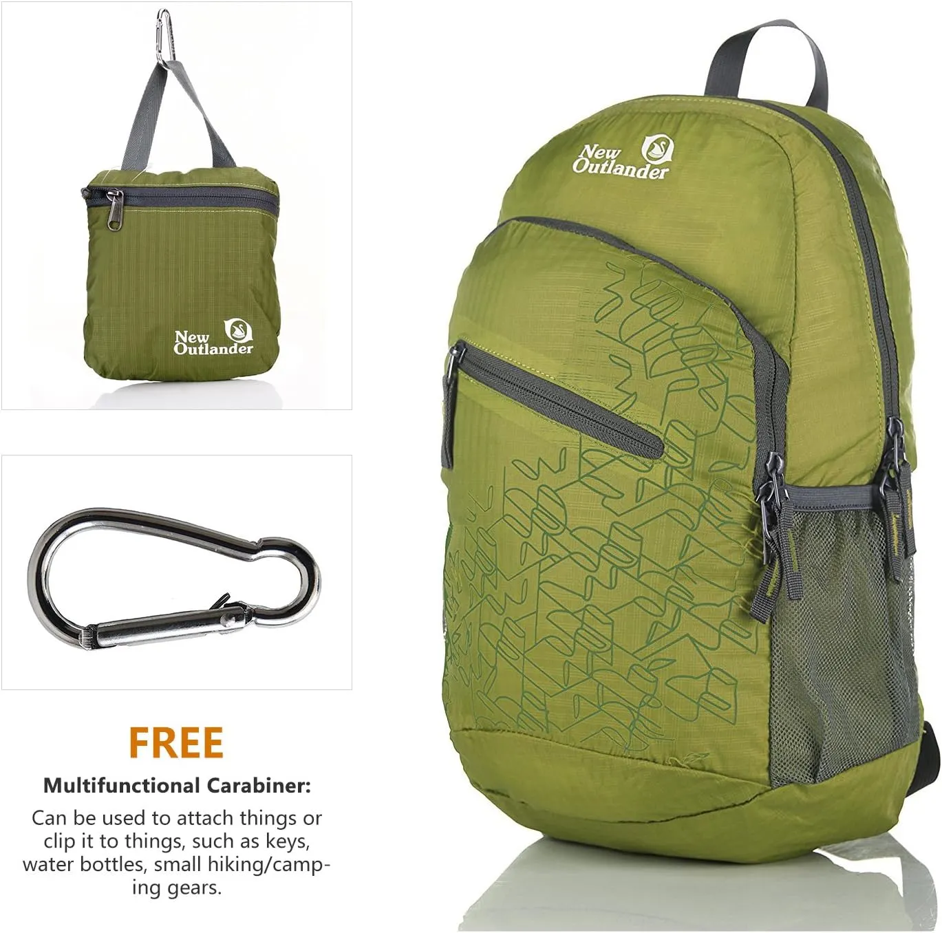 Outlander Packable Handy Lightweight Travel Hiking Backpack Daypack-Green-L
