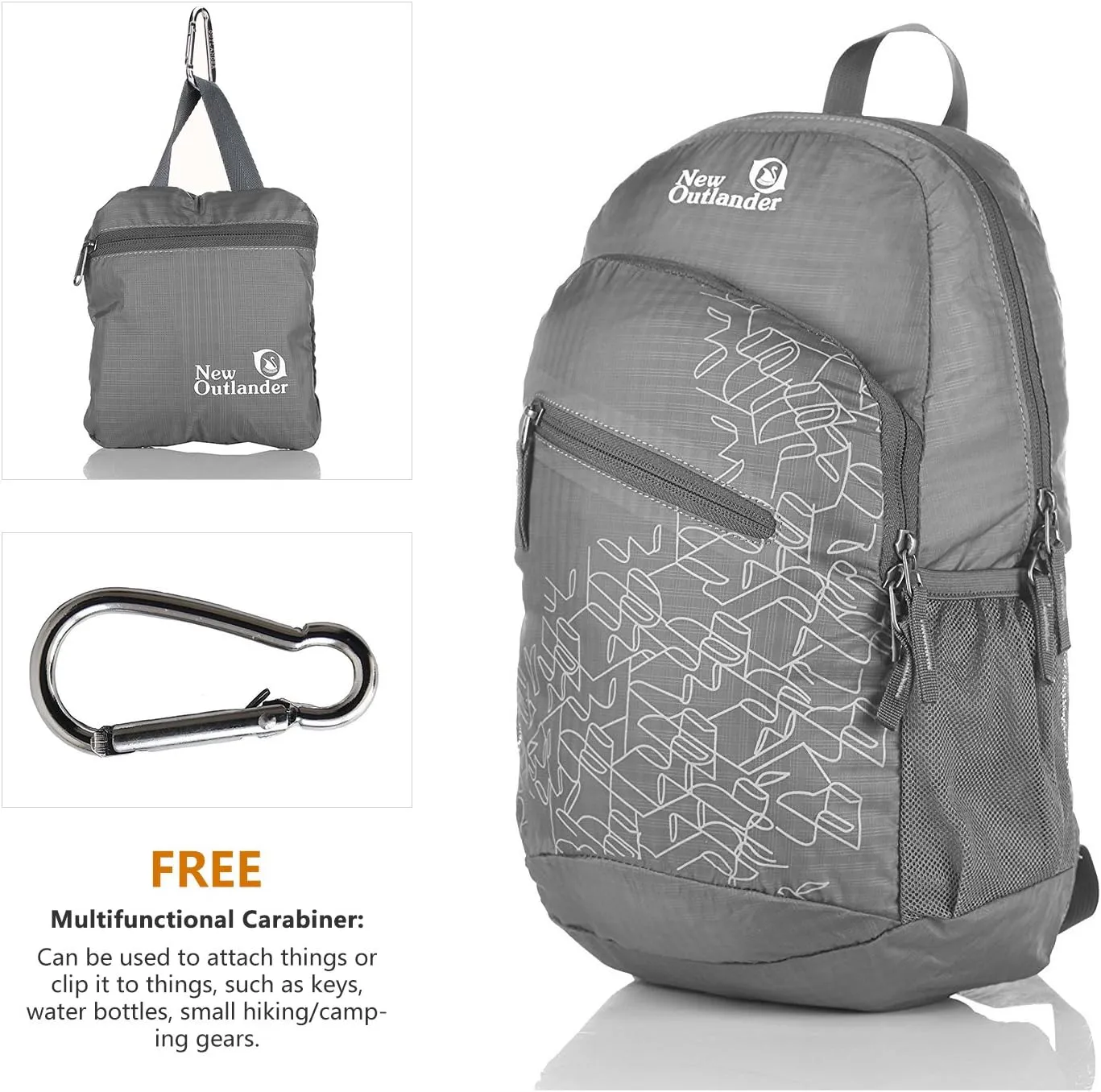 Outlander Packable Handy Lightweight Travel Hiking Backpack Daypack-Grey-L