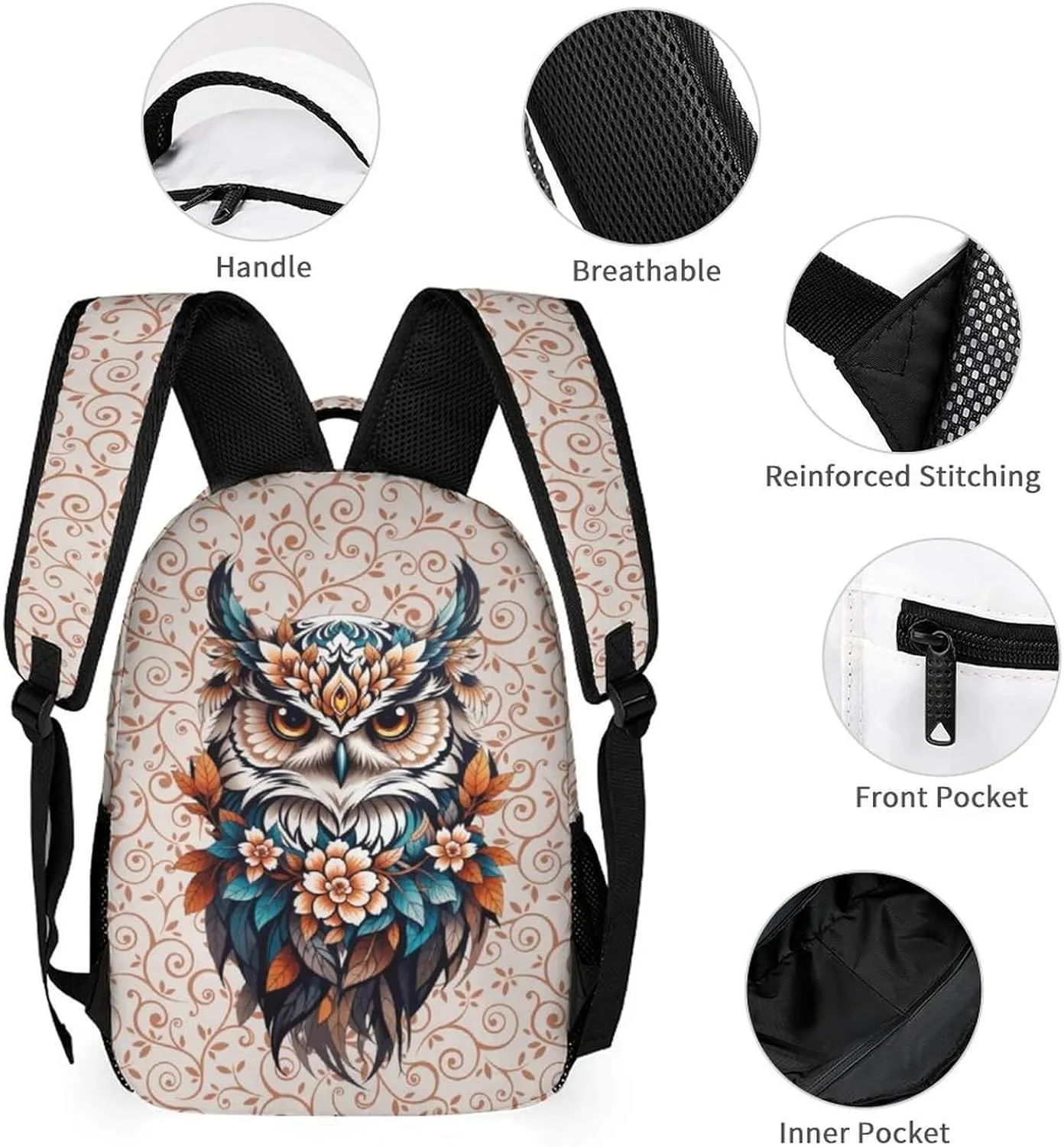 Owl School Backpack for Kids Girls Boys, 16 Inch Cute Owls Themed Bookbag, Personality School Backpack for Students Children, Lightweight, Large Capacity