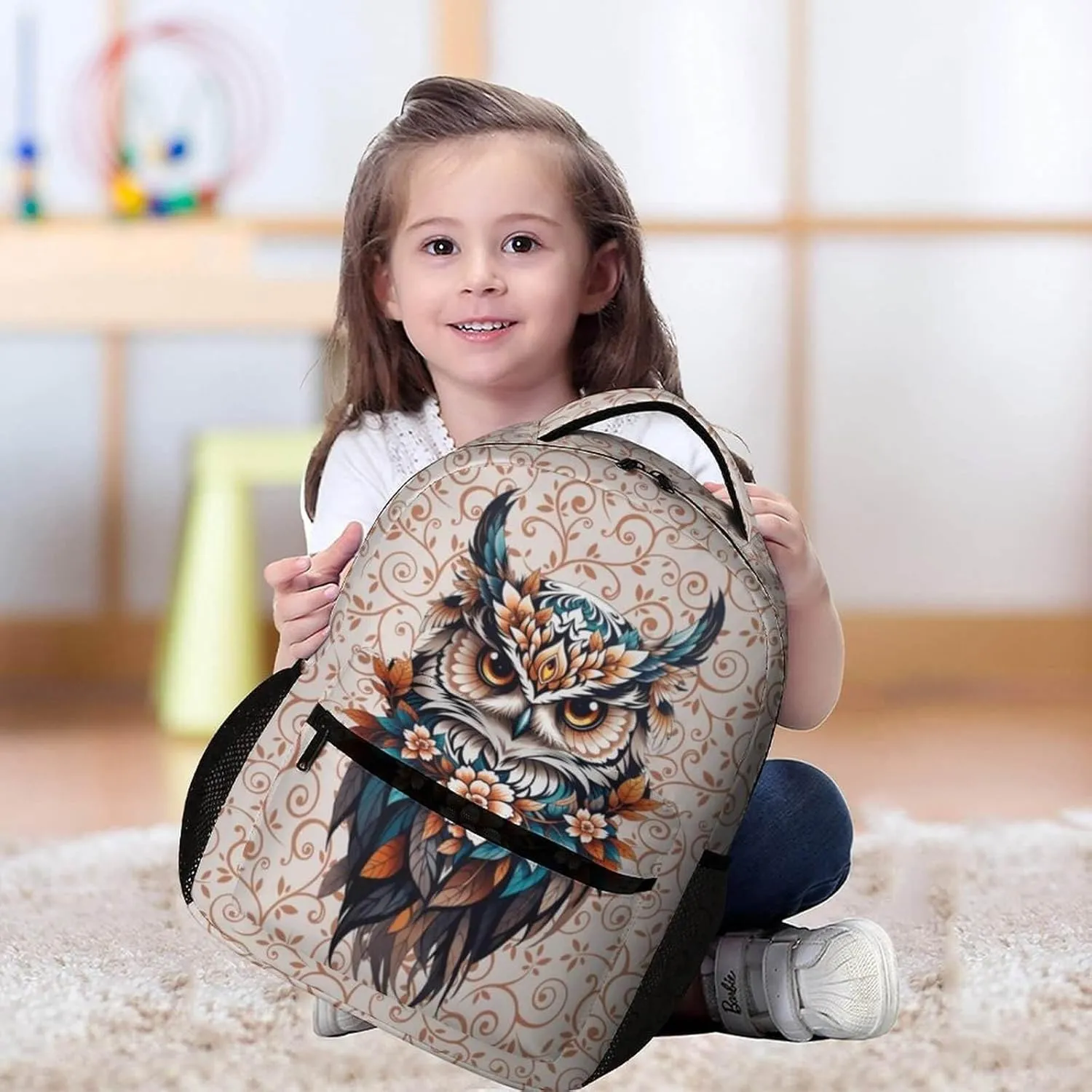 Owl School Backpack for Kids Girls Boys, 16 Inch Cute Owls Themed Bookbag, Personality School Backpack for Students Children, Lightweight, Large Capacity