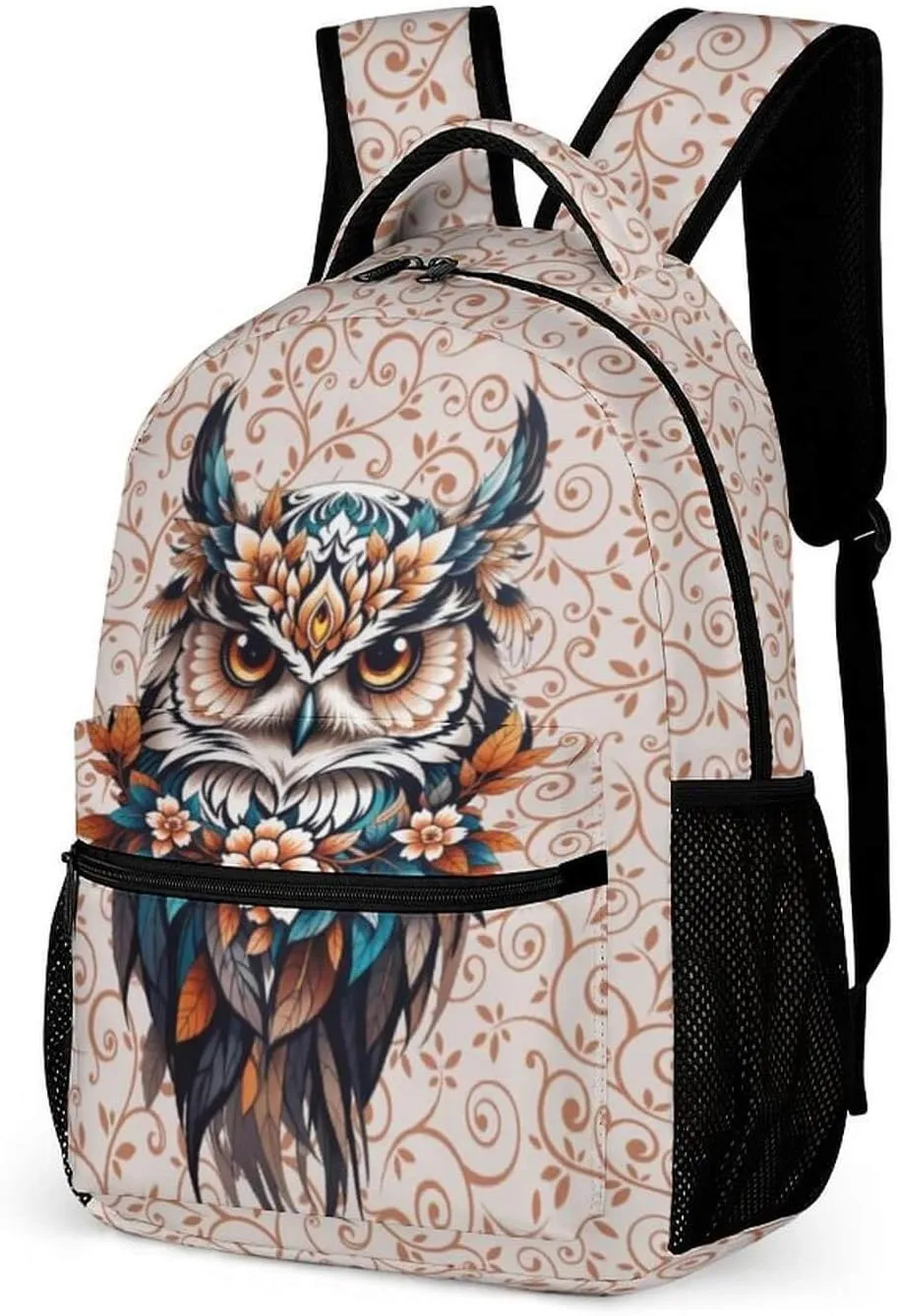 Owl School Backpack for Kids Girls Boys, 16 Inch Cute Owls Themed Bookbag, Personality School Backpack for Students Children, Lightweight, Large Capacity
