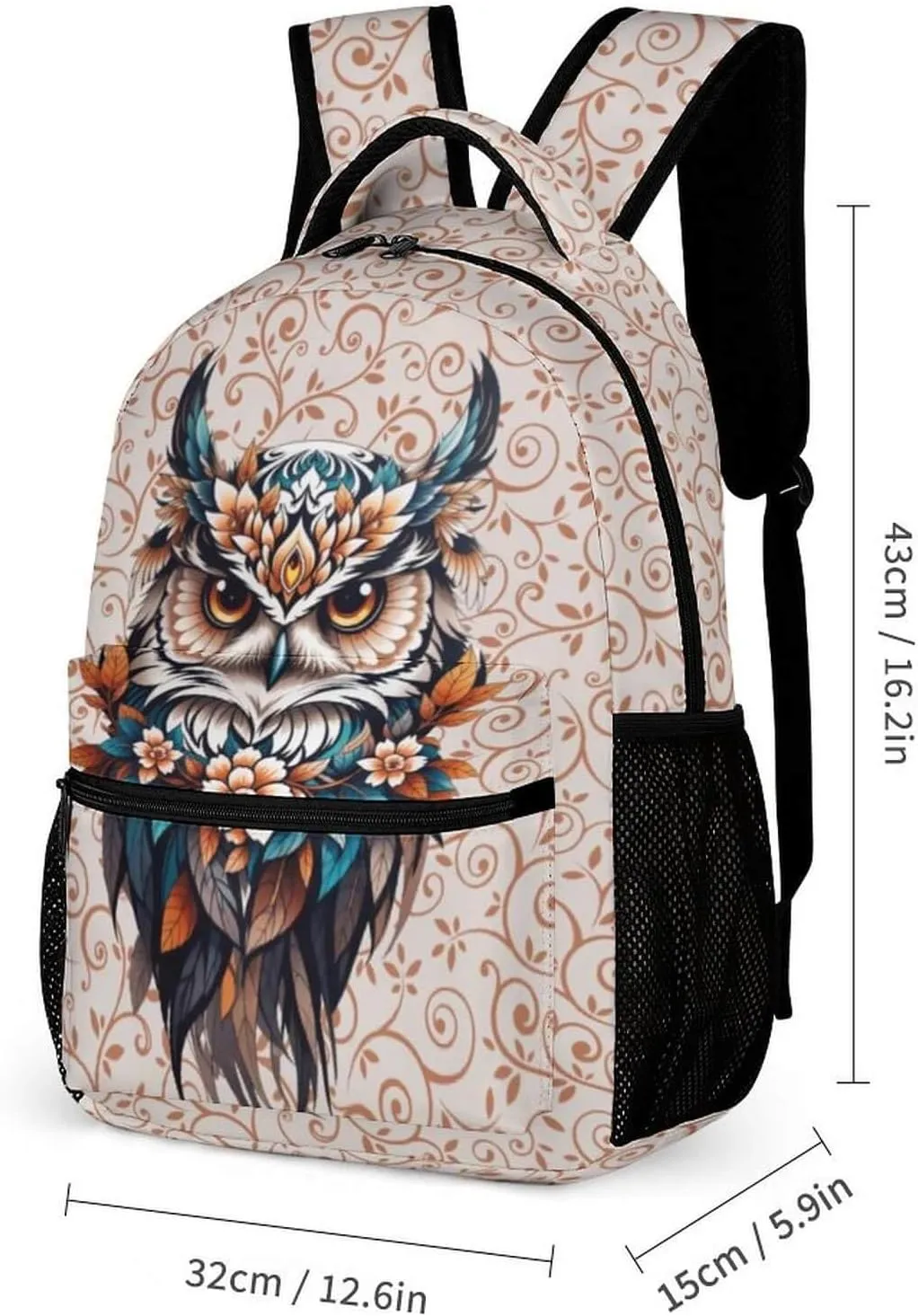 Owl School Backpack for Kids Girls Boys, 16 Inch Cute Owls Themed Bookbag, Personality School Backpack for Students Children, Lightweight, Large Capacity