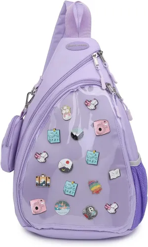 Oxford Ita Bag Kawaii Pin Display Chest Pack Single Shoulder Bag Sport Backpack Hiking Daypack, Medium