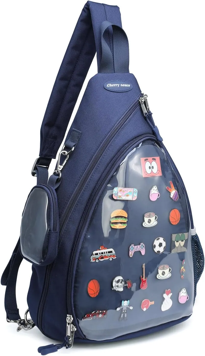 Oxford Ita Bag Kawaii Pin Display Chest Pack Single Shoulder Bag Sport Backpack Hiking Daypack, Medium