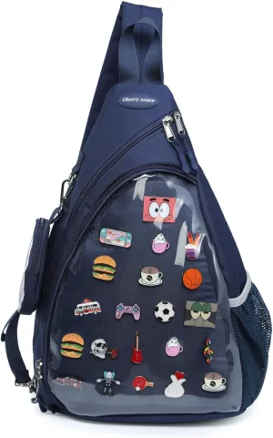Oxford Ita Bag Kawaii Pin Display Chest Pack Single Shoulder Bag Sport Backpack Hiking Daypack, Medium