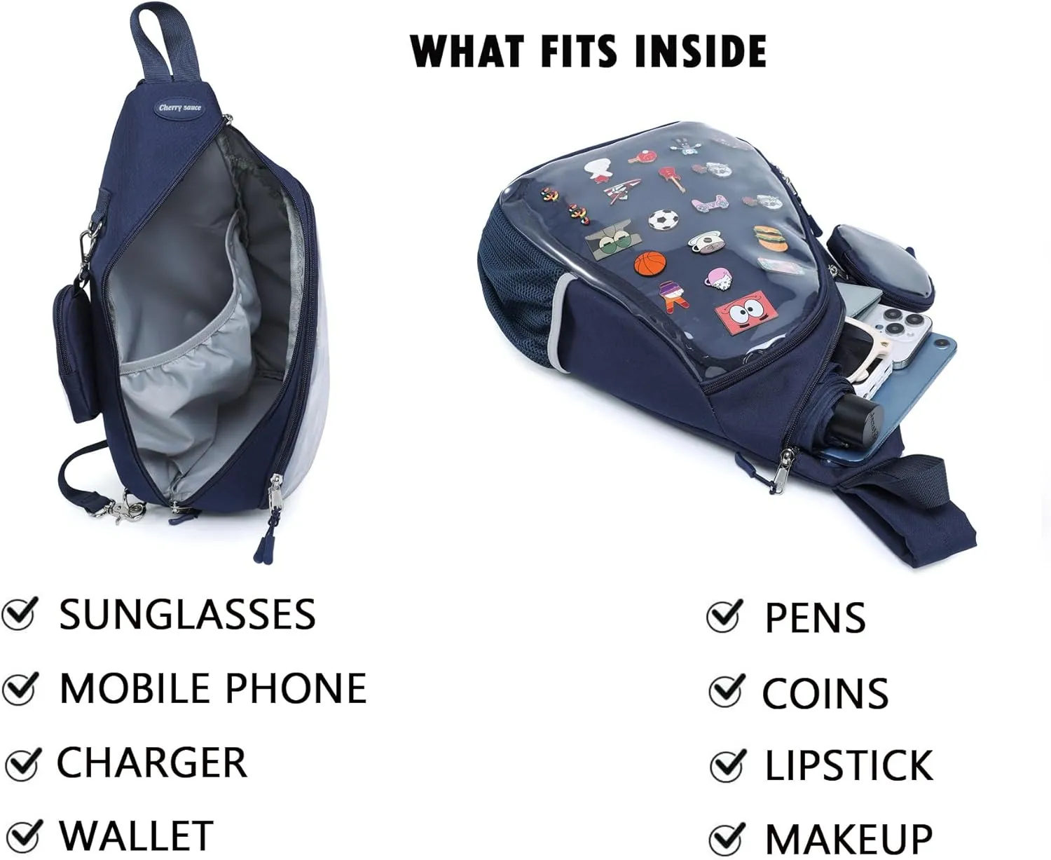 Oxford Ita Bag Kawaii Pin Display Chest Pack Single Shoulder Bag Sport Backpack Hiking Daypack, Medium