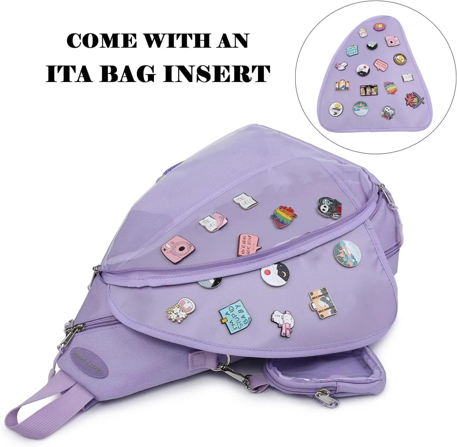 Oxford Ita Bag Kawaii Pin Display Chest Pack Single Shoulder Bag Sport Backpack Hiking Daypack, Medium