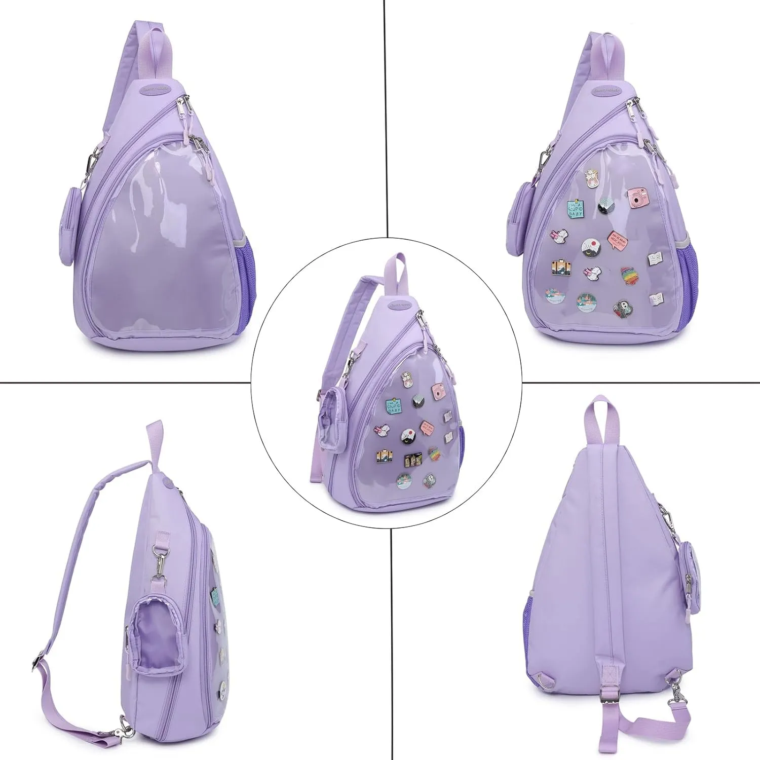 Oxford Ita Bag Kawaii Pin Display Chest Pack Single Shoulder Bag Sport Backpack Hiking Daypack, Medium
