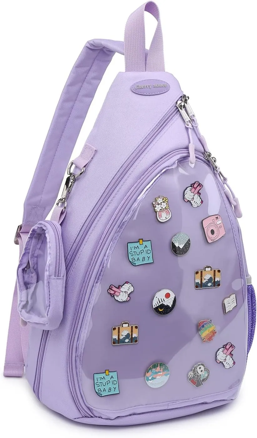 Oxford Ita Bag Kawaii Pin Display Chest Pack Single Shoulder Bag Sport Backpack Hiking Daypack, Medium