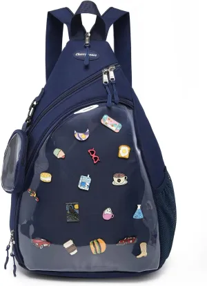 Oxford Ita Bag Kawaii Pin Display Chest Pack Single Shoulder Bag Sport Zipper Backpack Hiking Daypack, Large