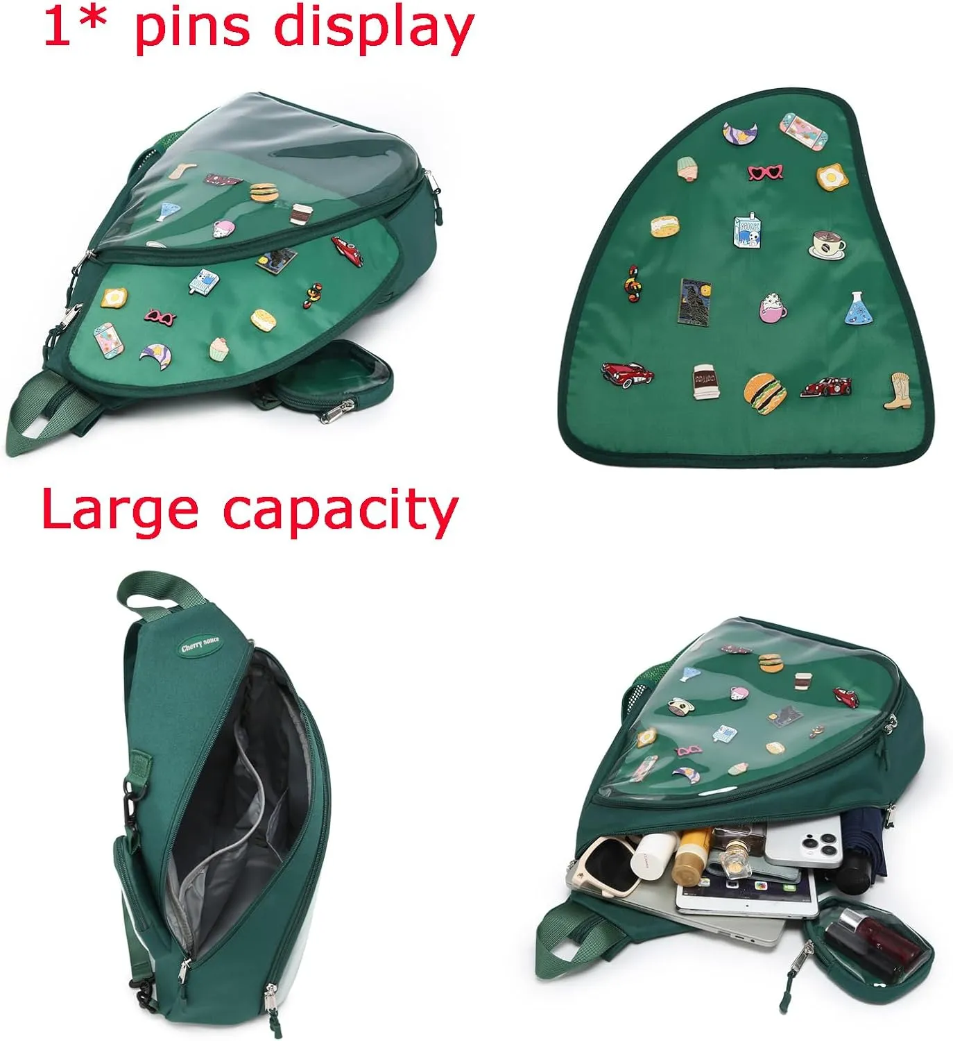 Oxford Ita Bag Kawaii Pin Display Chest Pack Single Shoulder Bag Sport Zipper Backpack Hiking Daypack, Large