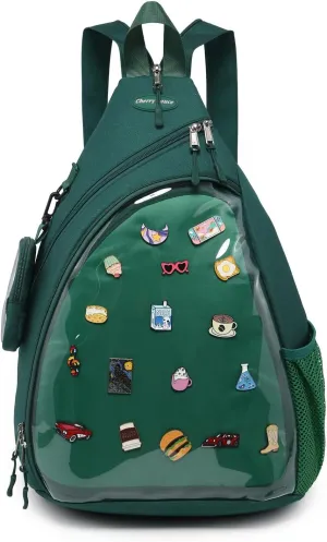 Oxford Ita Bag Kawaii Pin Display Chest Pack Single Shoulder Bag Sport Zipper Backpack Hiking Daypack, Large