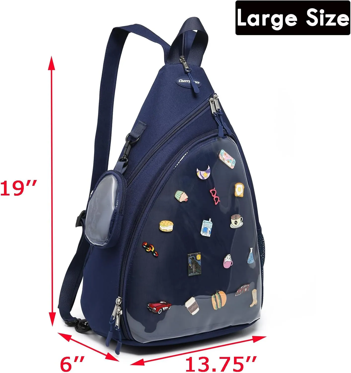 Oxford Ita Bag Kawaii Pin Display Chest Pack Single Shoulder Bag Sport Zipper Backpack Hiking Daypack, Large