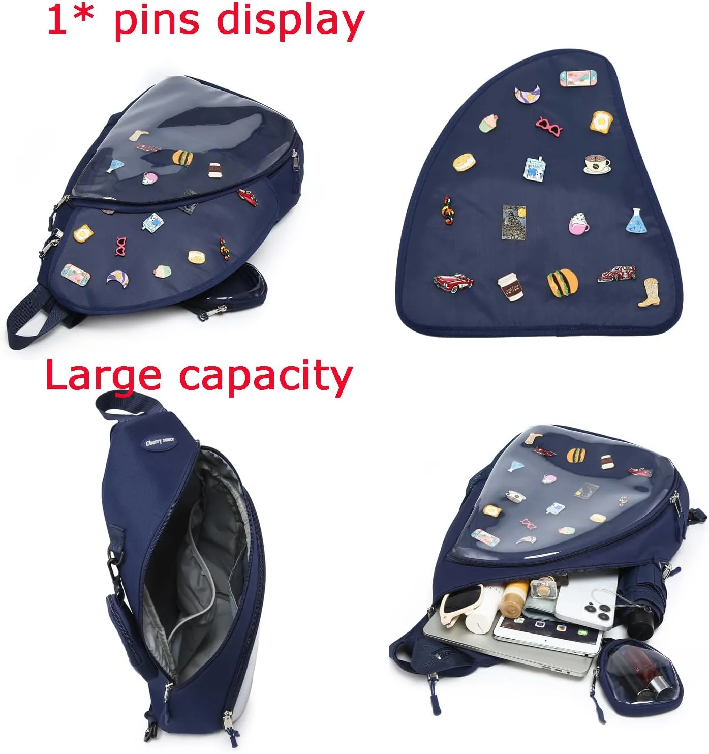 Oxford Ita Bag Kawaii Pin Display Chest Pack Single Shoulder Bag Sport Zipper Backpack Hiking Daypack, Large