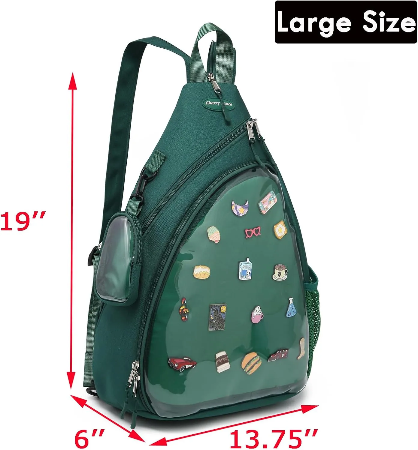 Oxford Ita Bag Kawaii Pin Display Chest Pack Single Shoulder Bag Sport Zipper Backpack Hiking Daypack, Large