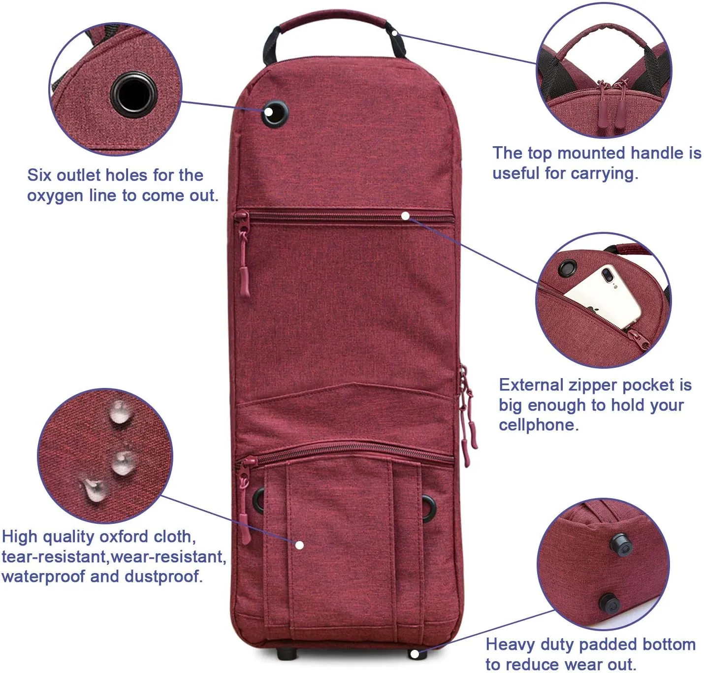 Oxygen Tank Backpack O2 Cylinder Carrying Holder Bag for Tank D/M-15, JD/M-22 (Red)