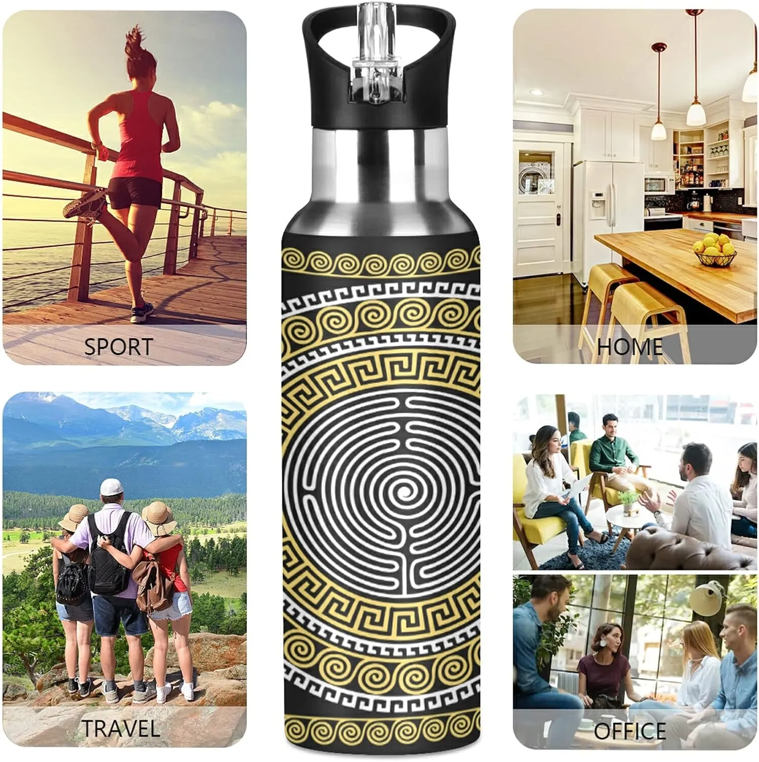 Oyihfvs Sports Stainless Steel Water Bottle 20 Oz, with Straw Lid Vacuum Insulated Leakproof Water Thermo Flask, Great for Fitness Outdoor