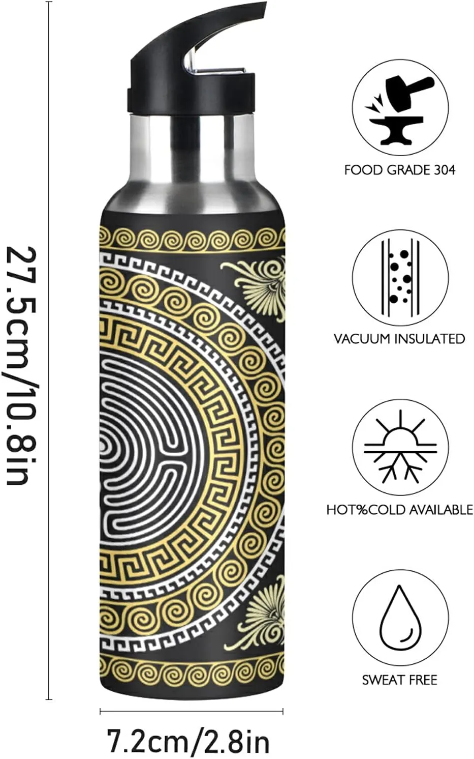 Oyihfvs Sports Stainless Steel Water Bottle 20 Oz, with Straw Lid Vacuum Insulated Leakproof Water Thermo Flask, Great for Fitness Outdoor