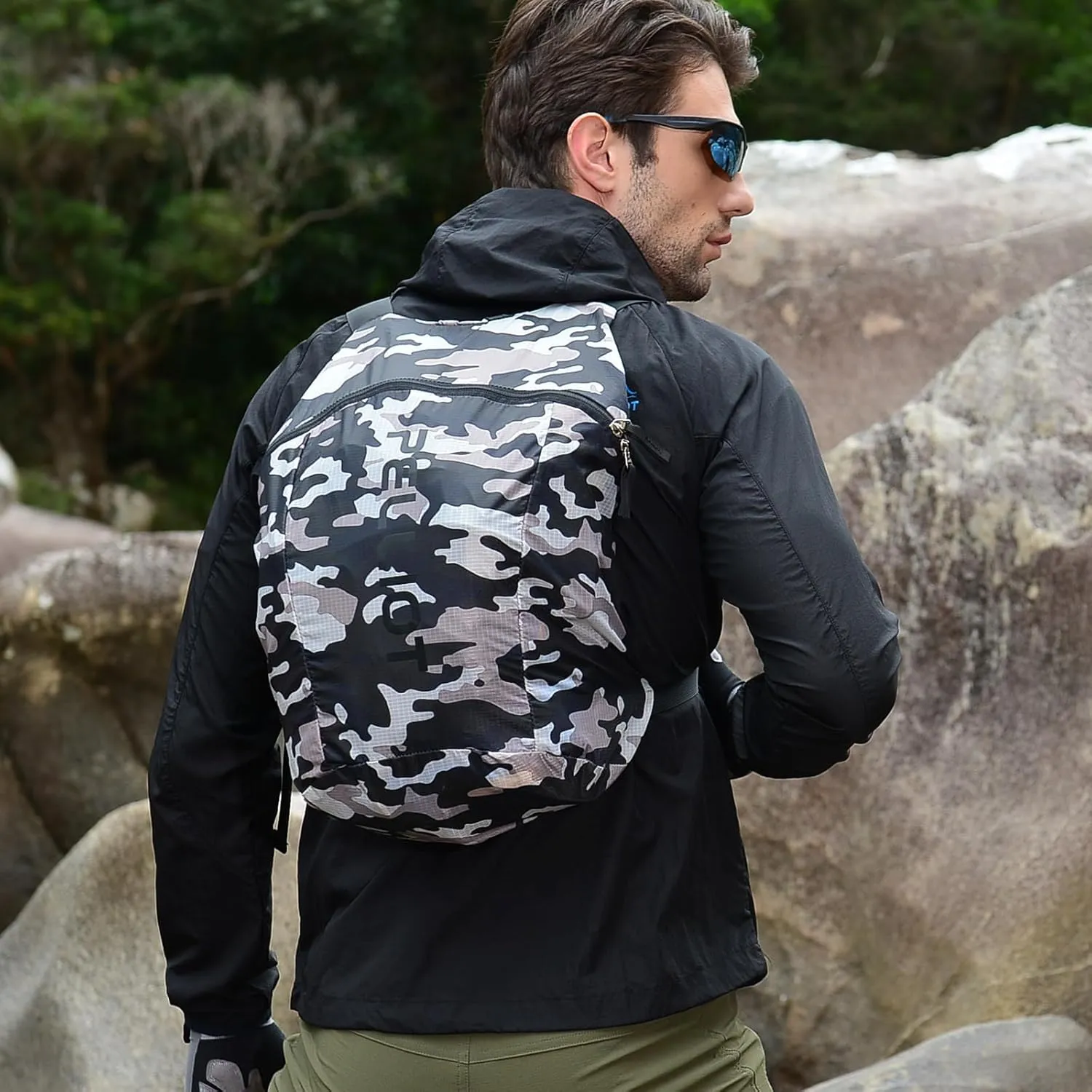 Packable Hiking Backpack 18L Lightweight Back Pack Outdoor Floral Travel Daypack for Women Grey Print