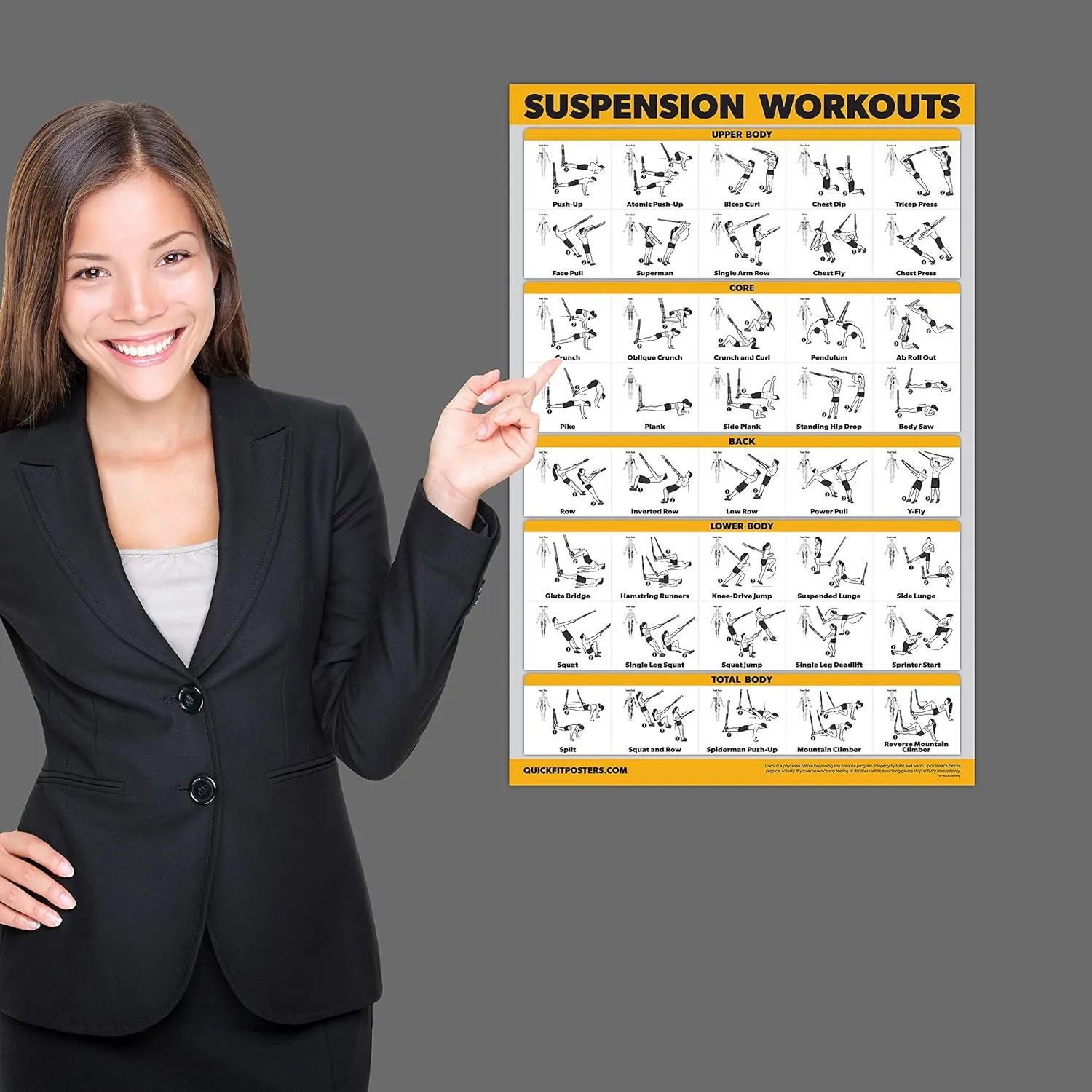 Palace Learning 15 Pack - Exercise Poster Set: Dumbbell, Suspension, Kettlebell, Resistance Bands, Stretching, Bodyweight, Barbell, Yoga, Battle Rope, Exercise Ball, Muscular, Medicine Ball