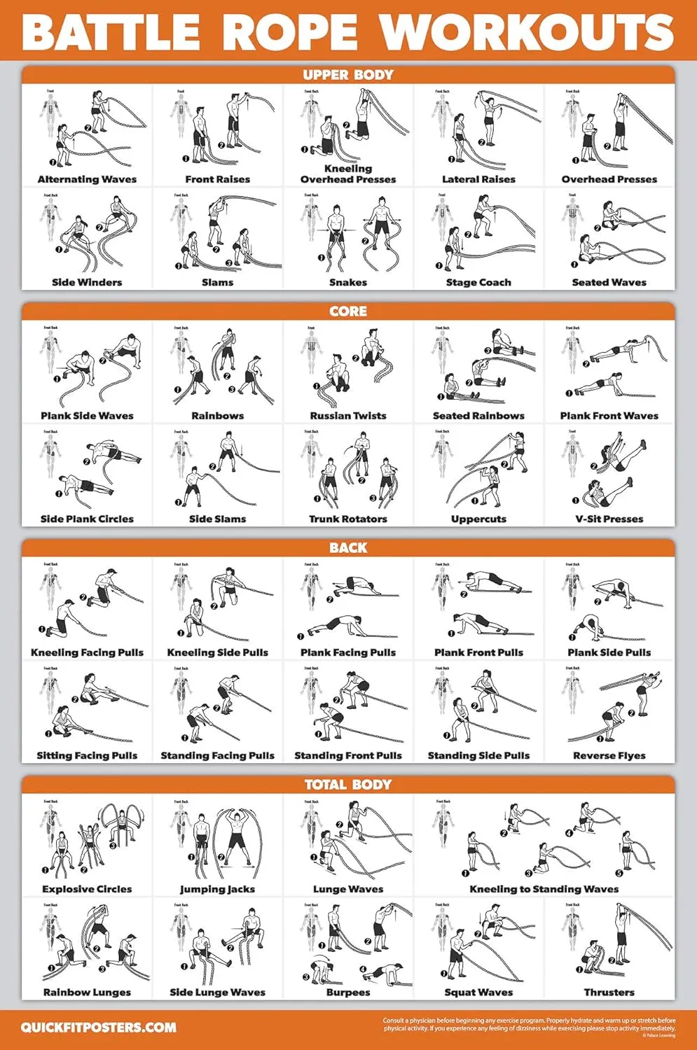 Palace Learning 15 Pack - Exercise Poster Set: Dumbbell, Suspension, Kettlebell, Resistance Bands, Stretching, Bodyweight, Barbell, Yoga, Battle Rope, Exercise Ball, Muscular, Medicine Ball