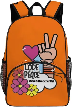 Peace Love Unity Anti Bullying Unity Day Orange Backpack for Worker Teacher Business Hiking Travel Bag Shoulders Bag