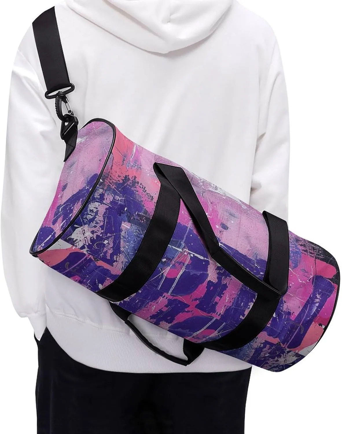 Peach And Purple Painting Gym Bag Small Travel Duffle Bag with Compartment Carry On Weekender Bag for Women Men