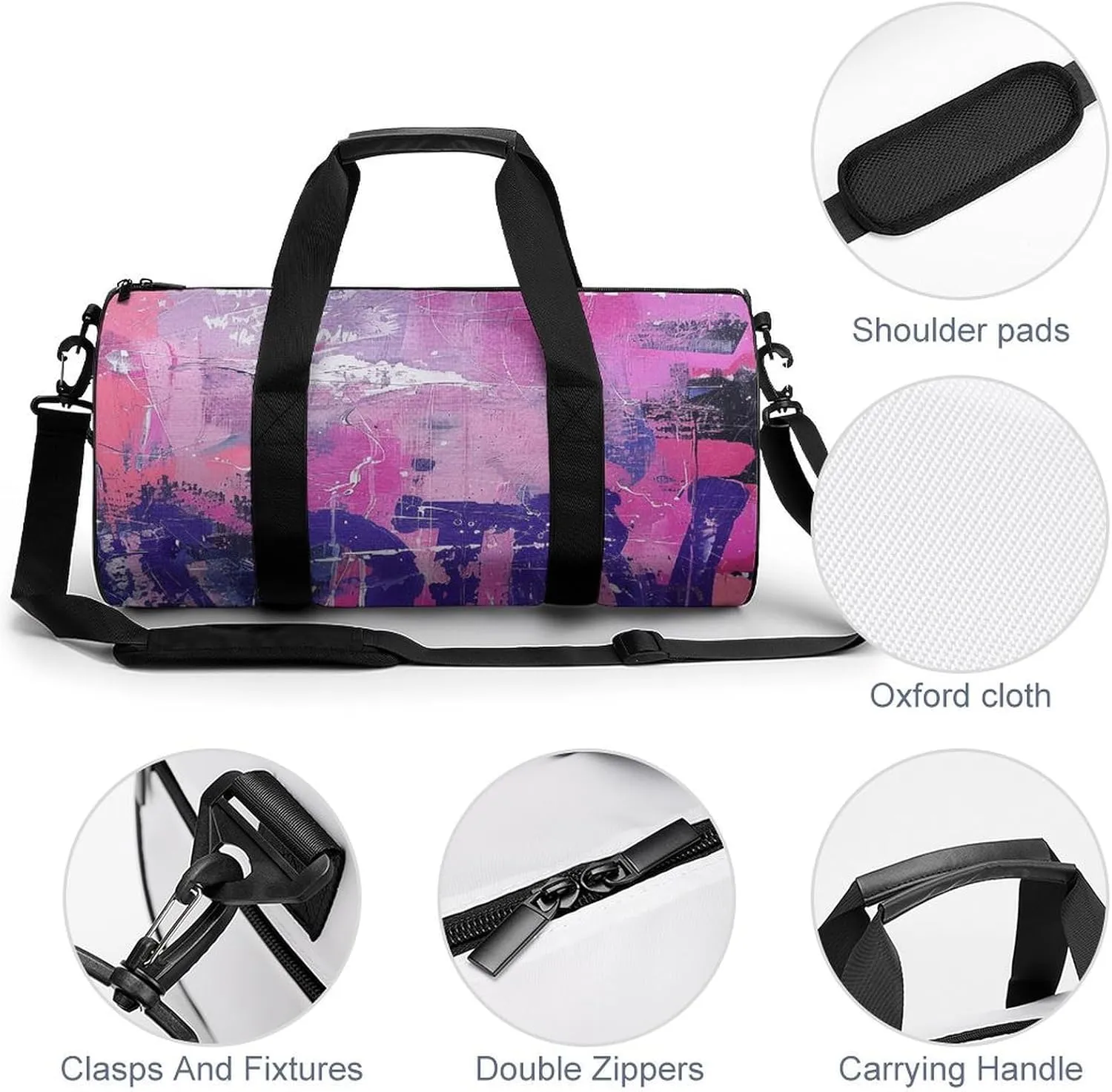 Peach And Purple Painting Gym Bag Small Travel Duffle Bag with Compartment Carry On Weekender Bag for Women Men