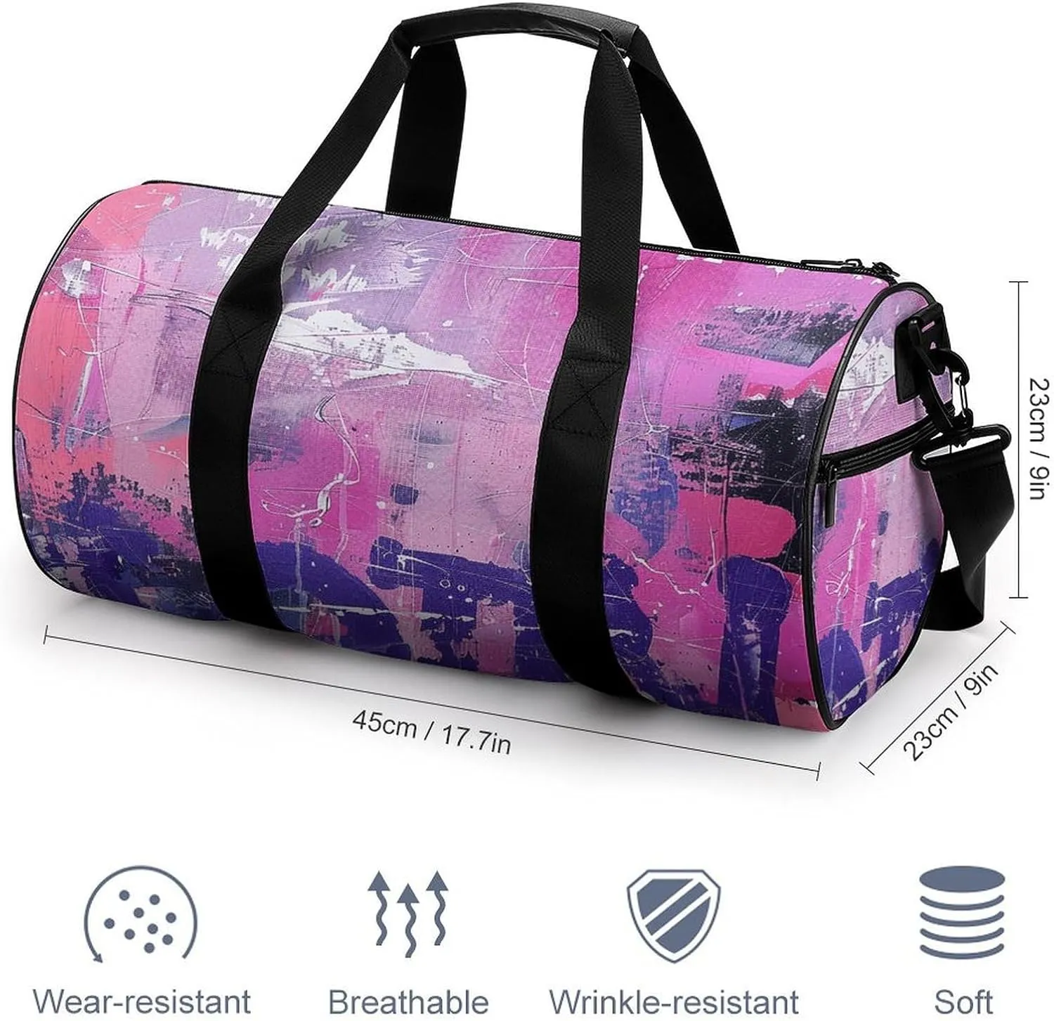Peach And Purple Painting Gym Bag Small Travel Duffle Bag with Compartment Carry On Weekender Bag for Women Men