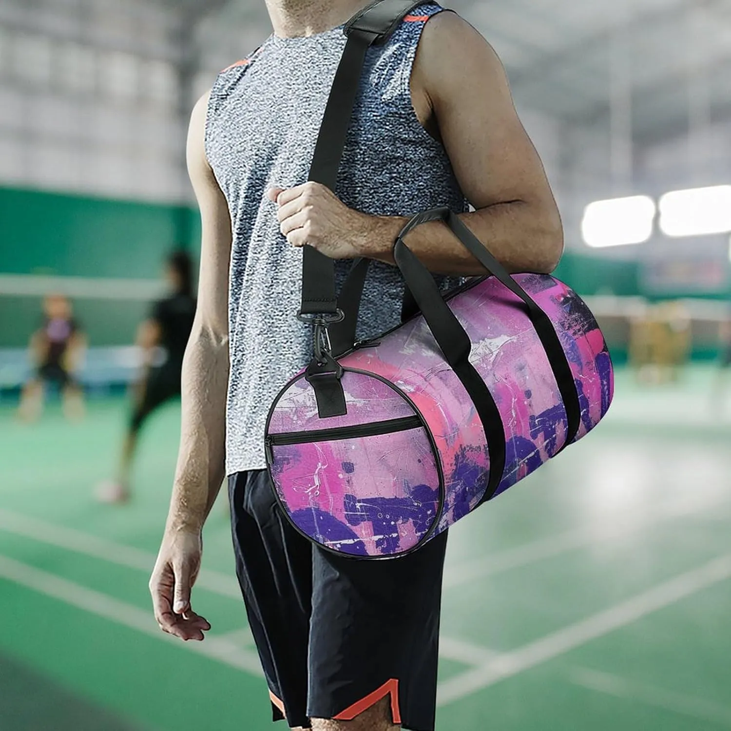 Peach And Purple Painting Gym Bag Small Travel Duffle Bag with Compartment Carry On Weekender Bag for Women Men