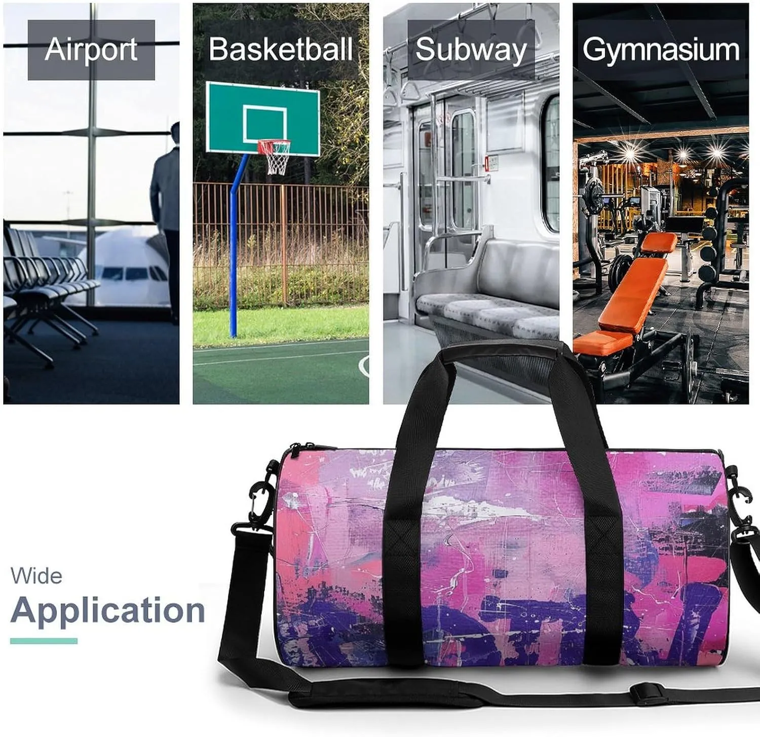 Peach And Purple Painting Gym Bag Small Travel Duffle Bag with Compartment Carry On Weekender Bag for Women Men