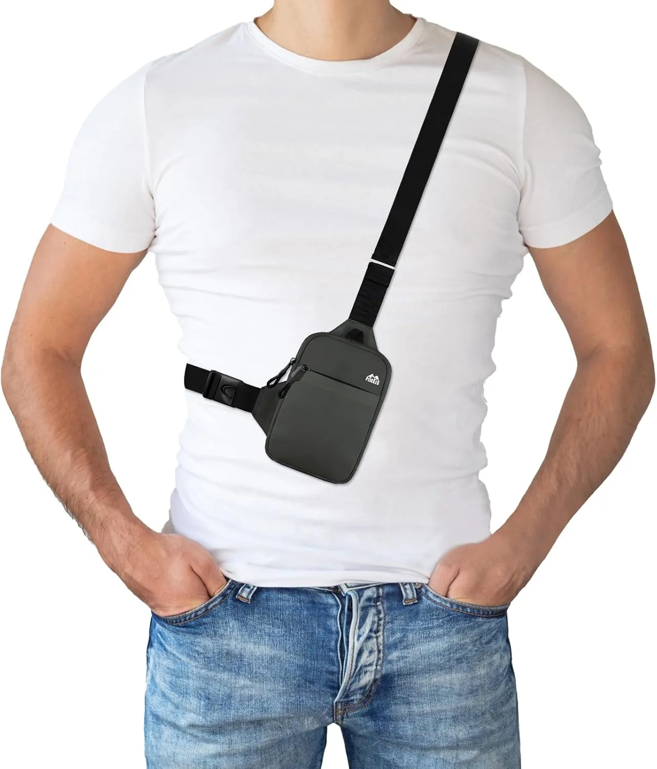 Peicees Mini Crossbody Sling Bag Dual Pocket Water Resistant Running Phone Holder Chest Shoulder Bag for Men Women Travel Gym