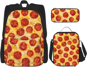 Pepperoni Pizza Multifunctional Pocket Backpack Crossbody Lunch Bag Pencil Case 3Pcs Set Large Capacity Backpack