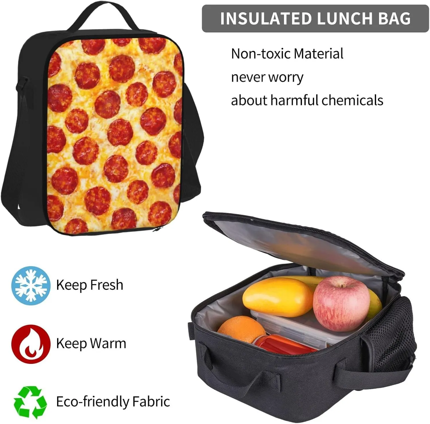 Pepperoni Pizza Multifunctional Pocket Backpack Crossbody Lunch Bag Pencil Case 3Pcs Set Large Capacity Backpack