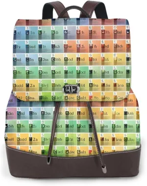 Periodic Table Of Elements Print Women'S Leather Backpack Versatile Chic Handbag Fashion Backpack Women Travel Work