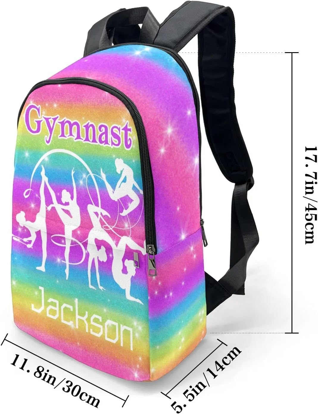 Personalised Casual Rucksack Large Capacity Casual Backpack Custom Unisex Travel Bag Gymnastics with Rainbow Stars