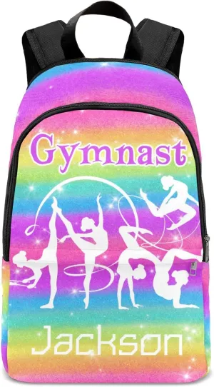 Personalised Casual Rucksack Large Capacity Casual Backpack Custom Unisex Travel Bag Gymnastics with Rainbow Stars