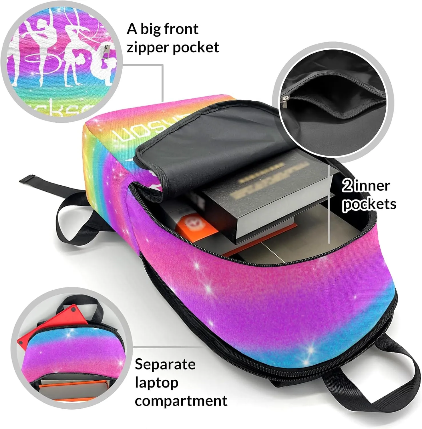 Personalised Casual Rucksack Large Capacity Casual Backpack Custom Unisex Travel Bag Gymnastics with Rainbow Stars
