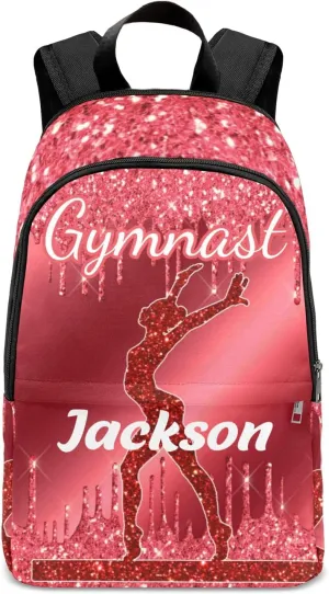 Personalised Casual Rucksack Large Capacity Casual Backpack Custom Unisex Travel Bag Red Girls Gymnastics