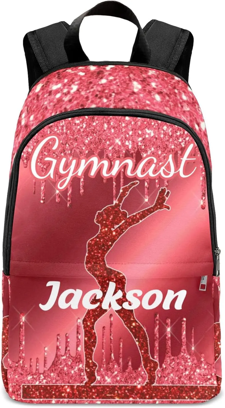 Personalised Casual Rucksack Large Capacity Casual Backpack Custom Unisex Travel Bag Red Girls Gymnastics