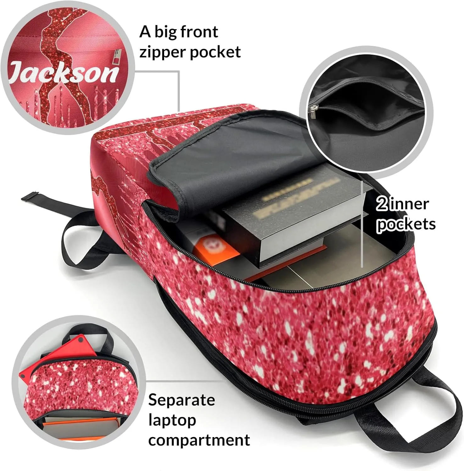 Personalised Casual Rucksack Large Capacity Casual Backpack Custom Unisex Travel Bag Red Girls Gymnastics