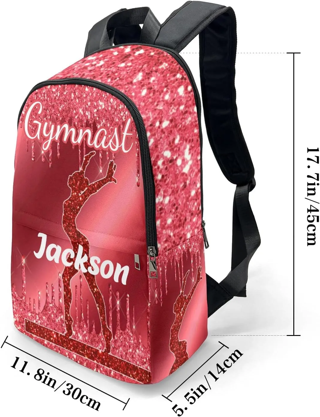 Personalised Casual Rucksack Large Capacity Casual Backpack Custom Unisex Travel Bag Red Girls Gymnastics