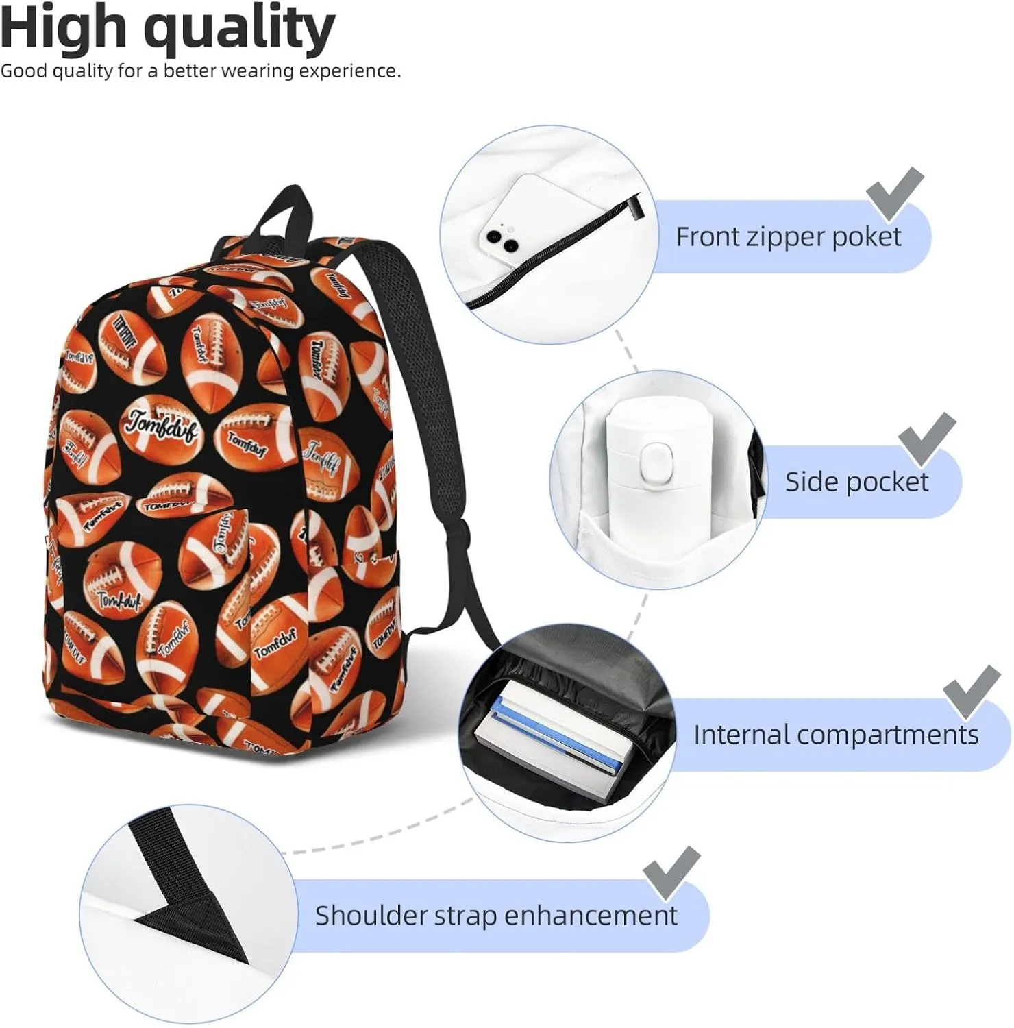 Personalized Backpack| Custom Name Rugby Backpack Football Backpack For Men,Gifts For Work,Weekend Getaway,Traveling,Hiking,Camping| Funny Rugby Pattern Backpack (style 4)