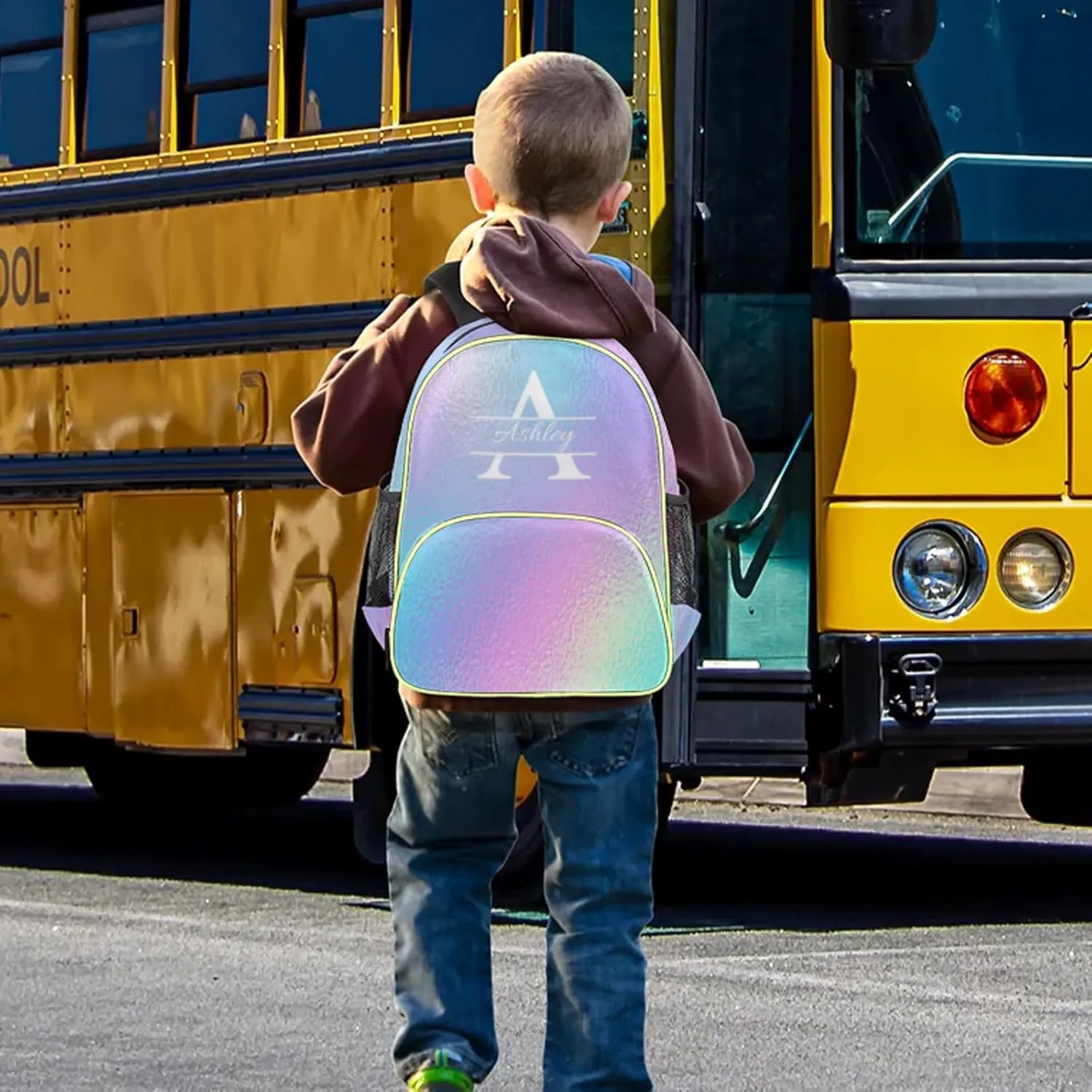 Personalized Backpack with Initial & Name Customized Shoulder Bag for Women Waterproof Travel Casual Daypack Gifts 14.2in, Gradient Blue Purple