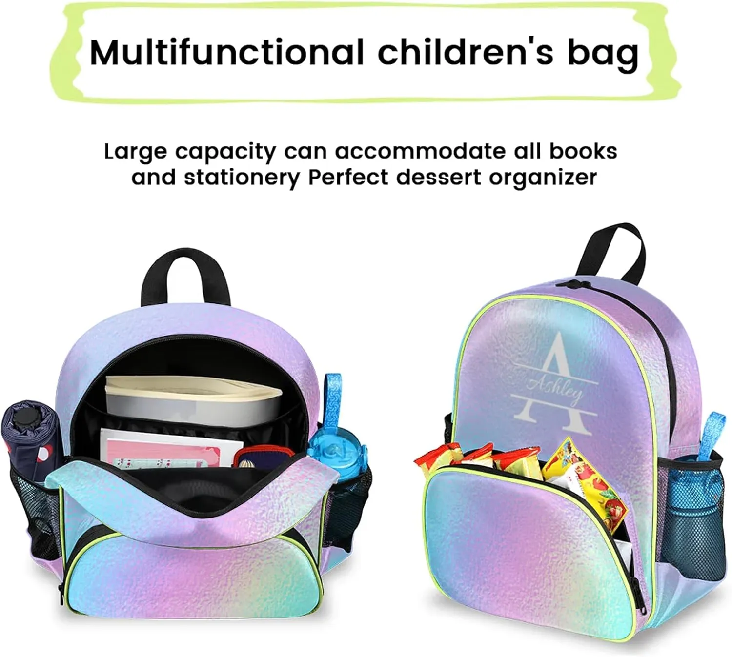 Personalized Backpack with Initial & Name Customized Shoulder Bag for Women Waterproof Travel Casual Daypack Gifts 14.2in, Gradient Blue Purple