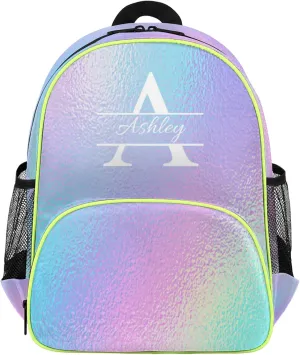 Personalized Backpack with Initial & Name Customized Shoulder Bag for Women Waterproof Travel Casual Daypack Gifts 14.2in, Gradient Blue Purple