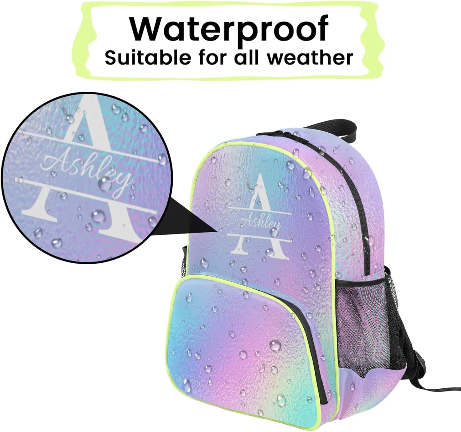 Personalized Backpack with Initial & Name Customized Shoulder Bag for Women Waterproof Travel Casual Daypack Gifts 14.2in, Gradient Blue Purple