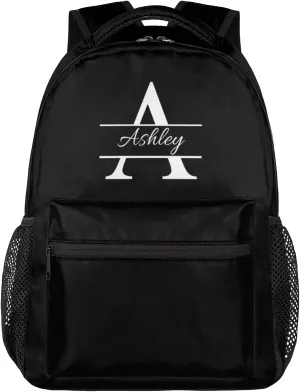 Personalized Backpack with Initial & Name Customized Shoulder Bag for Women Waterproof Travel Casual Daypack Gifts 16in, Pure Black