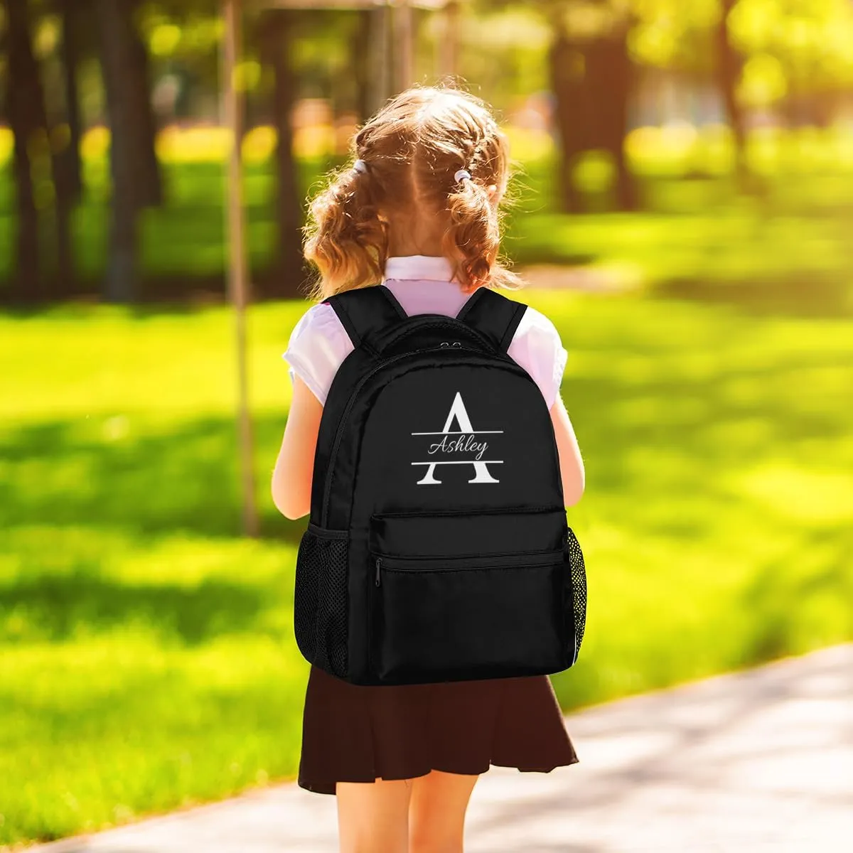 Personalized Backpack with Initial & Name Customized Shoulder Bag for Women Waterproof Travel Casual Daypack Gifts 16in, Pure Black